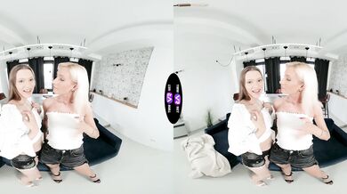 Glam chicks rub pussies