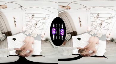 Glam blonde waits for dude in bed