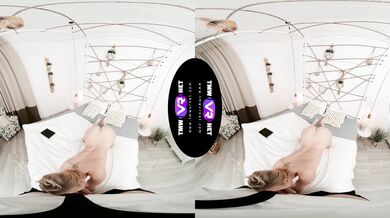 Glam blonde waits for dude in bed