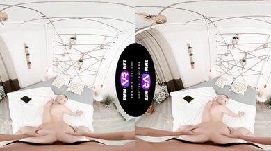 Glam blonde waits for dude in bed