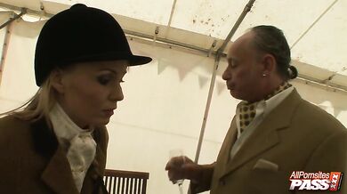 Naughty blonde showing off her ass