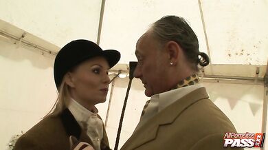 Naughty blonde showing off her ass