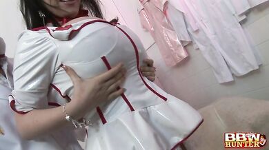 Hot nurse Daphne Rosen unleashes her boobs