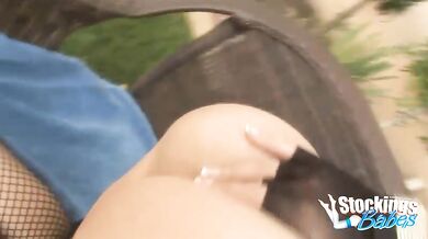 Stockinged Latina Sucking Off a Huge Cock