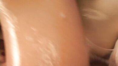 Oil covered Mecumi is rear fucked and left with a creampie