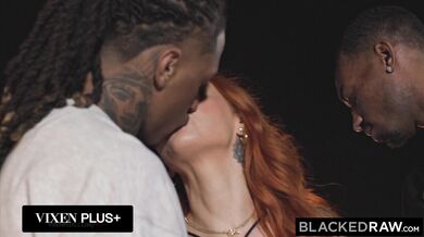 BLACKERAW BBC Crazy Redhead Sinatra Monroe Gets Spit Roasted