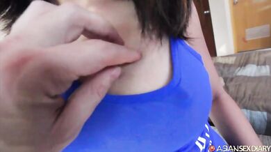 Exploring and fondling a cute and busty bottomless Filipina teen