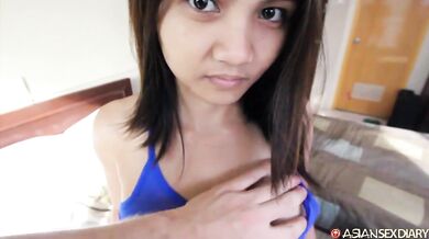 Exploring and fondling a cute and busty bottomless Filipina teen
