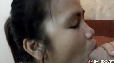 Sharing oral favors with chubby hairy GF fresh from shower