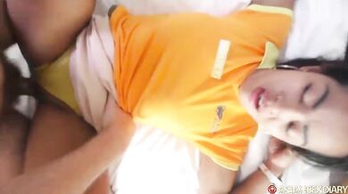 Hot Asian flight attendant fucked with uniform and panties still on
