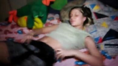 Girl plays with dildo