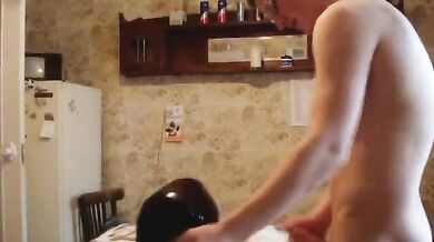 Brunette chick spreads legs