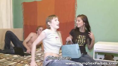 Best friends share their GF's pussies