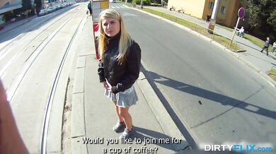 Blonde cutie tricked into outdoor sex
