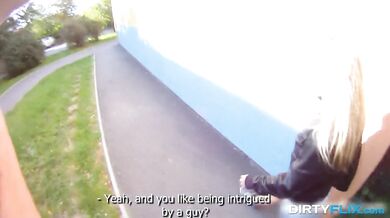 Blonde cutie tricked into outdoor sex
