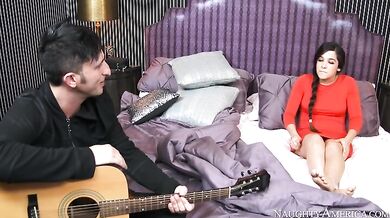 Annika Eve fucking in the bed with her hairy pussy