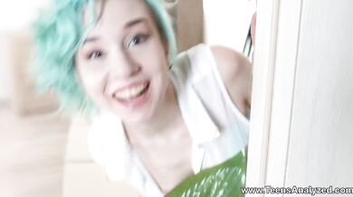 Blue-haired teeny anal debut