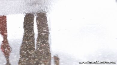 Casual teen fuck on rainy day