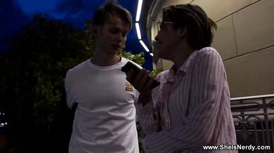 Nerdy coed fucks hot stranger