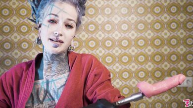 Tattooed Teen Testing Fuck Machine With Her Anal