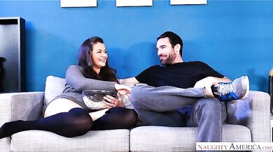 Allie Haze fucking in the couch with her natural tits