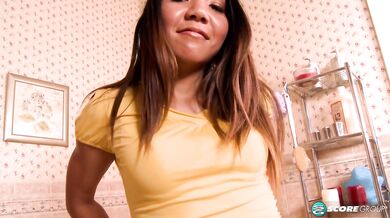 Little Asian cutie Keeani gives a foot job