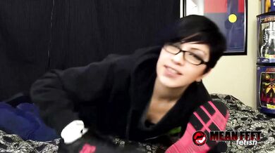 Nerdy Girl Shoes And Socks On Hands