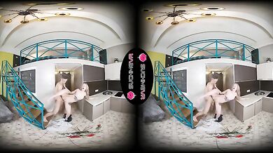 Eva Barbie plays Juliet as her Romeo takes her from behind in VR