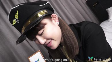 Lovely girl Nagisa Katagiri in her airline uniform playing dress up