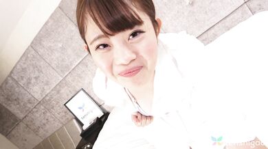 Cafe worker Yuko Mukai plays dressup in a uniform for us