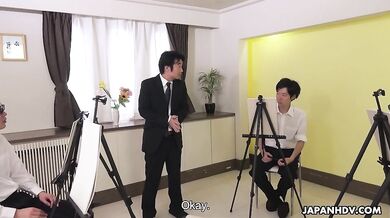 Housewife model Erina Sugisaki gets fucked in art class by a group of men