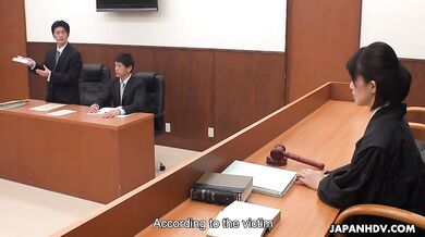 Shiori Uehara and Sena Sakura are fucked in a court room foursome