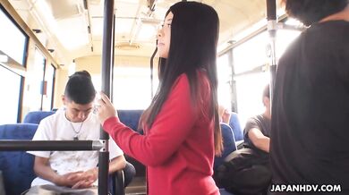 Busty Aimi Nagano is fucked in a bus gangbang