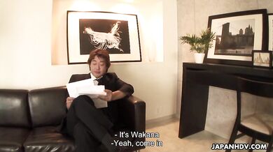 Lovely brunette, Ayumi Wakaba might like an office threesome