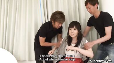 News announcer Sena Sakura fucked by two men