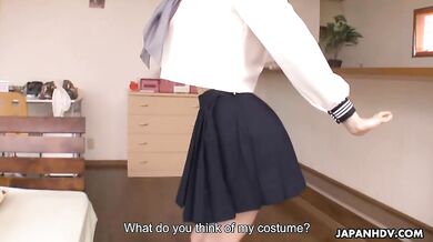 Skinny Mitsuki is fucked under uniform skirt