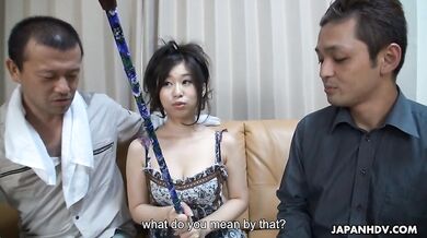 Petite brunette fucked two handsome guys