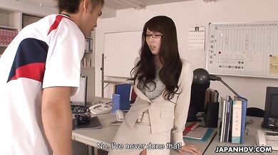 Slim lady got banged in her new, big office