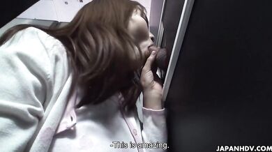 Pretty lady likes her new, exciting job a lot