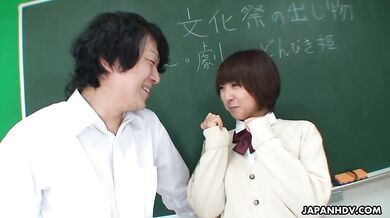 Asian brunette slut fucked in the classroom