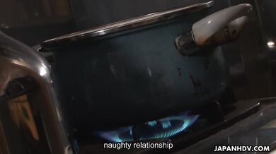 Japanese sweetie sucks a big dick with joy