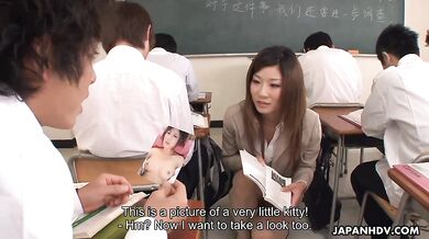 Sexy teacher Yayoi enjoys in group fucking