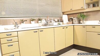 Busty Suzuka Ishikawa gives head in kitchen