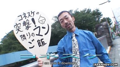 Busty Miwa Nishiki gives a ride on the stairs